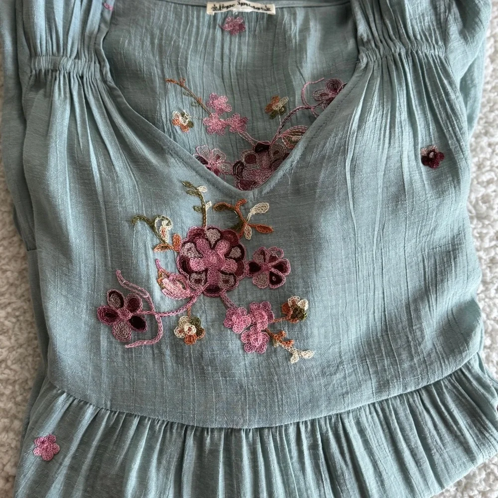 Hope Springs Floral‎ Embroidered Blue Dress Medium Boho Chic! Cottagecore - Picture 9 of 9